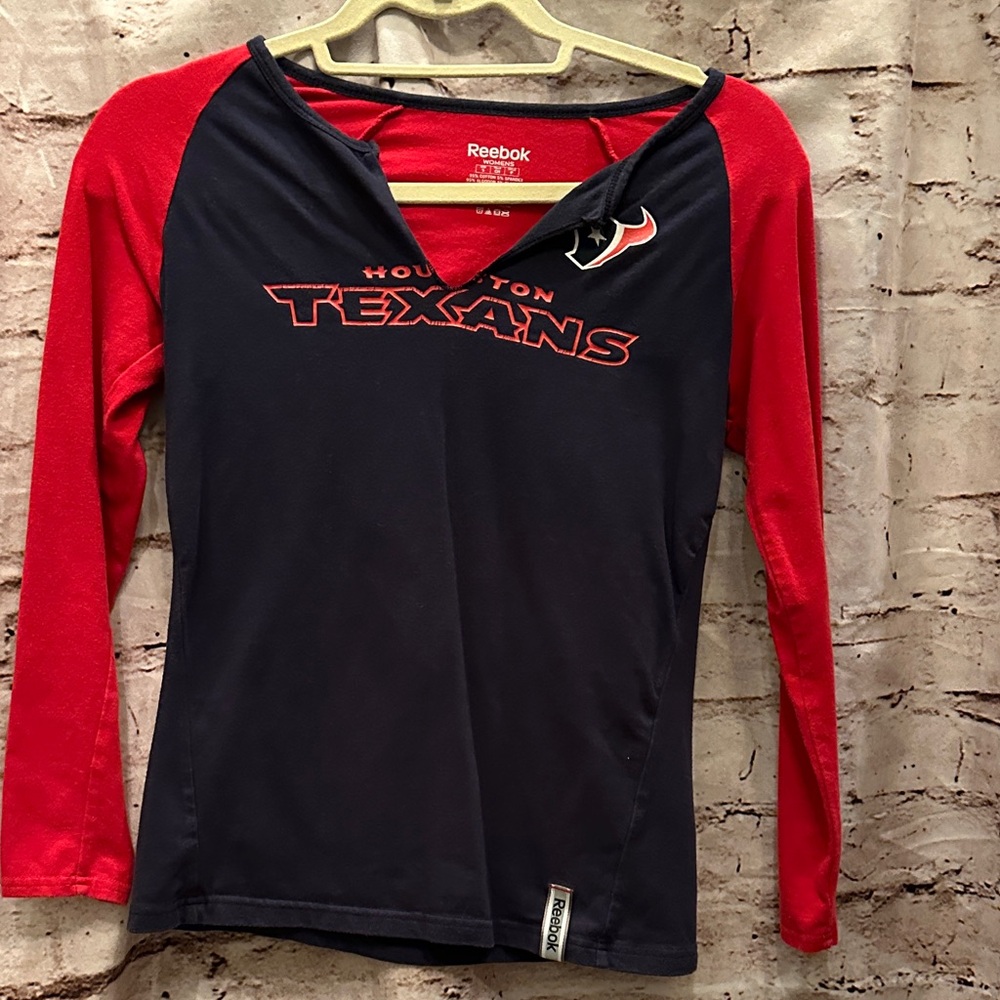 Reebok Red and Navy Texans Long Sleeve Top